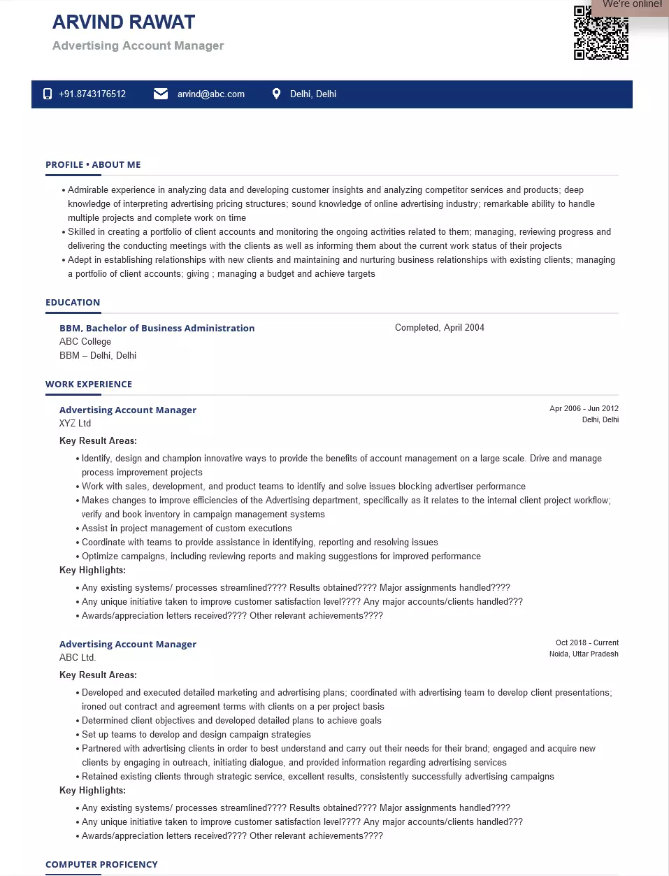 (advertising) account manager resume samples