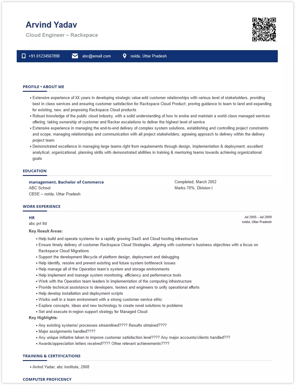 cloud engineer - rackspace resume samples