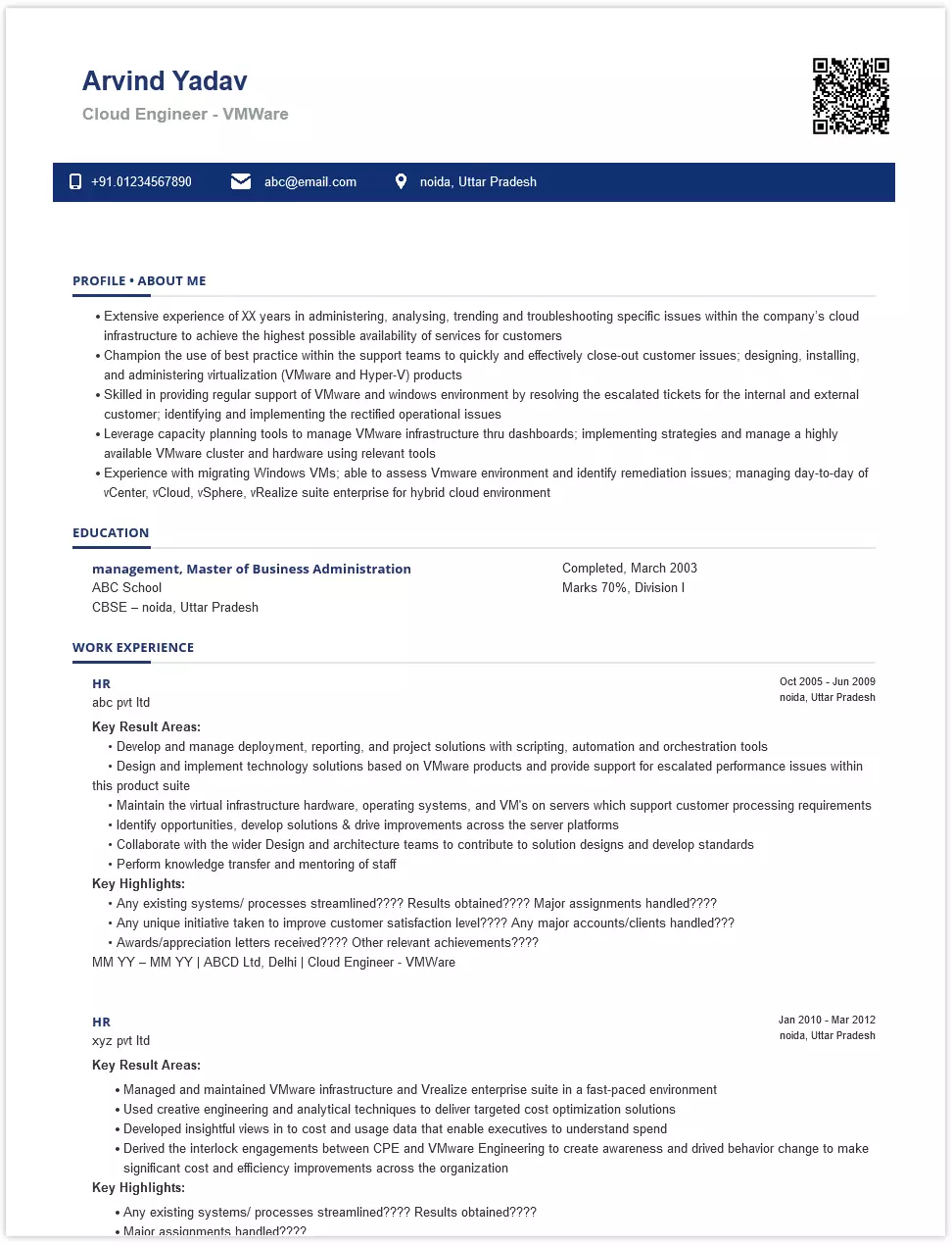 cloud engineer - vmware resume samples