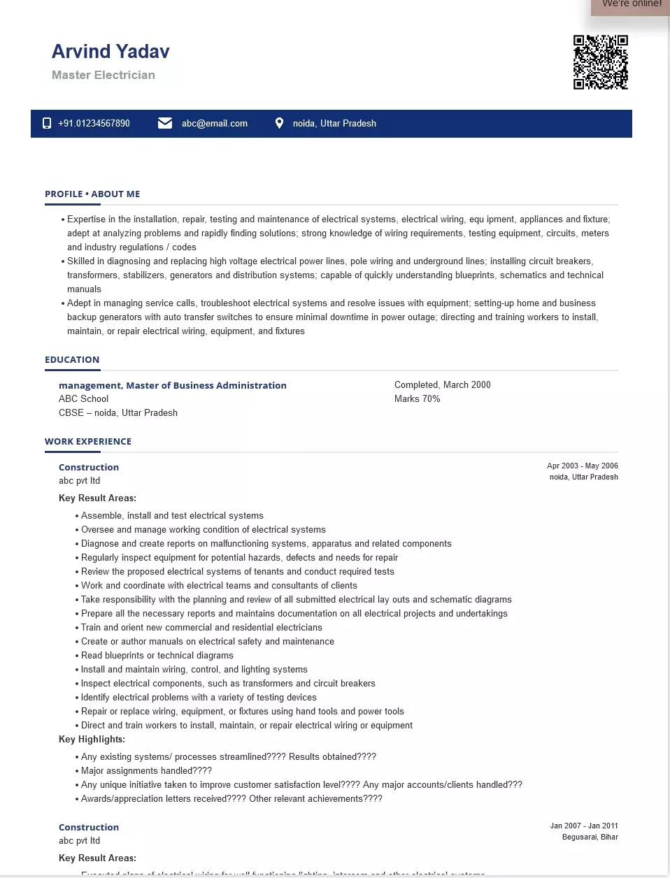 electrician resume samples